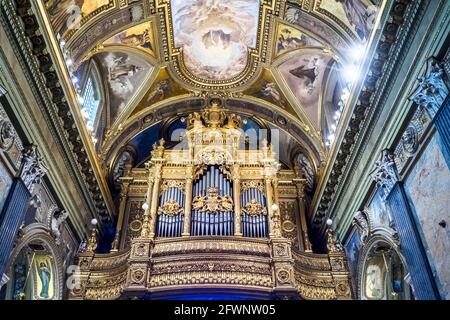 Pipe organ in Pontifical Shrine of the Blessed Virgin of the Rosary of Pompei - Italy Stock Photo