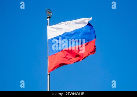 Berlin, Germany. 24th May, 2021. The flag of Russia flies on the Embassy of the Russian Federation. Russia is a close ally of Belarus. Credit: Christoph Soeder/dpa/Alamy Live News Stock Photo