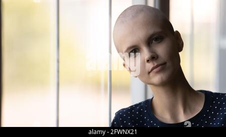 Portrait of serious cancer patient fighting against oncological disease Stock Photo