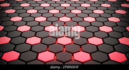 3d rendering of abstract background with black and red hexagons. Abstract and futuristic background. Stock Photo