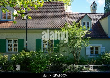 View of an old house in Munich Haidhausen in Preysingstraße, a village-like area in the middle of Munich's city centre. Stock Photo