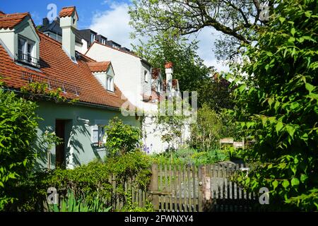 View of an old house in Munich Haidhausen in Preysingstraße, a village-like area in the middle of Munich's city centre. Stock Photo