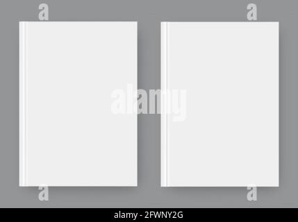Set of two white realistic blank pages with shadow. Mock up template for your design. Vector illustration Stock Vector