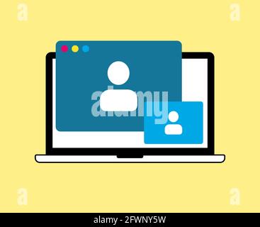 Online webinar, video call on laptop. Meetings at the level of colleagues, modern education Stock Vector