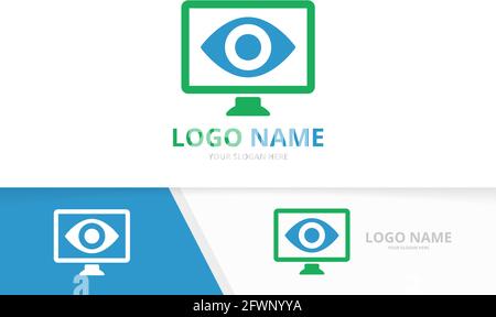 Vector computer eye logo combination. Unique laptop logotype design template. Stock Vector
