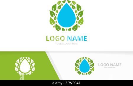 Waterdrop and leaves logo combination. Green spa logotype design template. Stock Vector