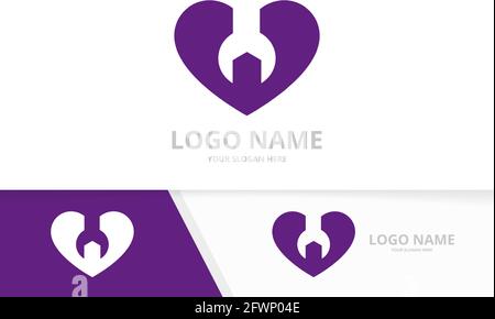 Vector heart and repair logo combination. Unique service care logotype design template. Stock Vector