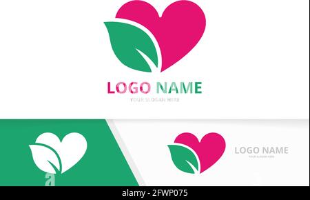 Vector organic heart logo combination. Love and leaf logotype design template. Stock Vector