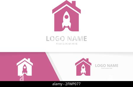 Vector real estate and rocket logo combination. House and airplane logotype design template. Stock Vector
