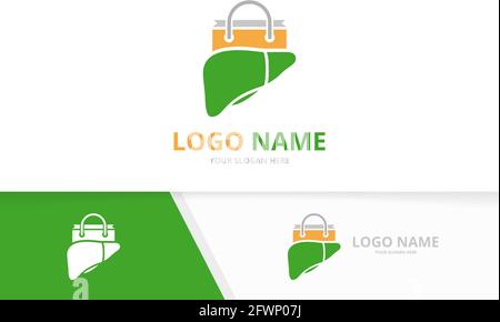 Vector liver and shopping bag logo combination. Unique internal organ logotype design template. Stock Vector