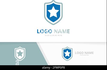 Vector star and shield logo combination. Security leader logotype design template. Stock Vector