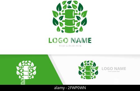 Spine and leaves logo combination. Spinal diagnostic center logotype design template. Stock Vector