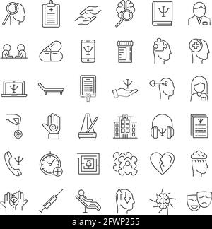 Supporting mental health icons set, outline style Stock Vector