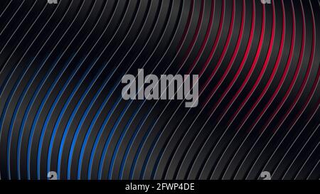 Abstract Wavy Background with Metal Stripes, Blue, and Red Spots. Vector illustration Stock Vector