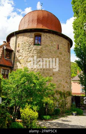 Witches Tower or Tour des Sorcieres in Thann, Alsace, Haut Rhin, Thann, France. Stock Photo