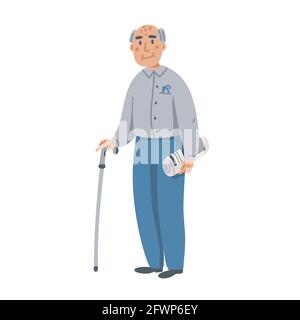 Old Man Walking with a Cane, vector illustration Stock Vector Image ...