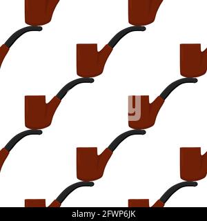 Illustration on theme many identical seamless types smoke pipes different size for tobacco. Pipe pattern consisting of color collection accessory of s Stock Vector