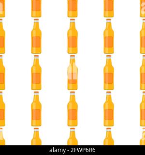 Illustration on theme seamless beer glass bottles with lid for brewery. Pattern beer consisting of many identical glass bottles on white background. G Stock Vector