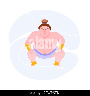 Sumo Wrestler Japanese Martial Art, vector illustration cartoon. Stock Photo
