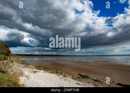 View from Far Arnside over Morecambe Bay towards  Silverdale, Lancashire, UK Stock Photo