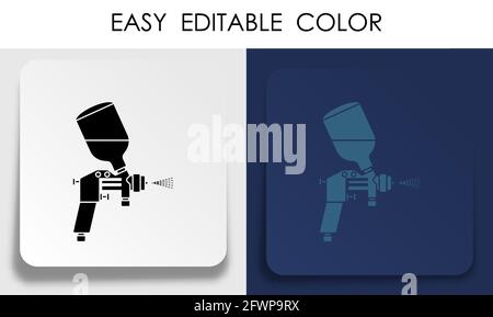 Air brush for painting car icon on paper square sticker with shadow. Accurate color matching before car painting in workshop. Vector Stock Vector