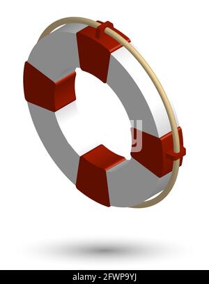 3d life ring. Equipment for rescue of drowning, first aid to vacationers. Isometric vector on white Stock Vector