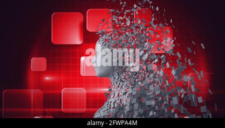 Composition of exploding human bust, screens and binary coding Stock ...