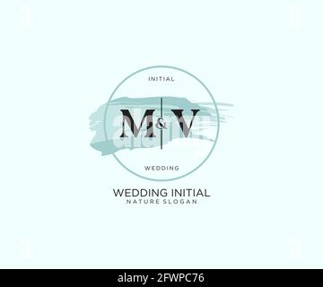 MV Letter Beauty vector initial logo, handwriting logo of initial signature, wedding, fashion, jewerly, boutique, floral and botanical with creative t Stock Vector
