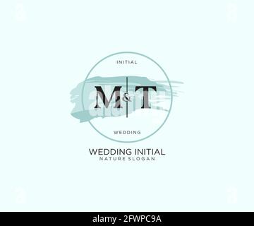 MT Letter Beauty vector initial logo, handwriting logo of initial signature, wedding, fashion, jewerly, boutique, floral and botanical with creative t Stock Vector