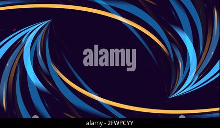 Abstract background with blue and yellow stripes forming swirl in movement to the center, dynamic digital background Stock Vector