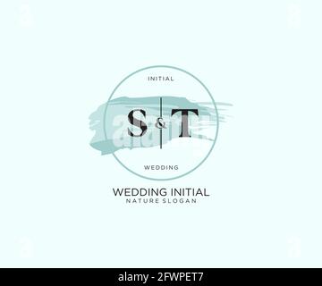ST Letter Beauty vector initial logo, handwriting logo of initial signature, wedding, fashion, jewerly, boutique, floral and botanical with creative t Stock Vector