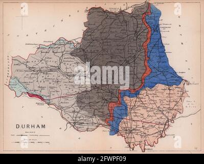 COUNTY DURHAM antique geological county map by James Reynolds 1864 Stock Photo