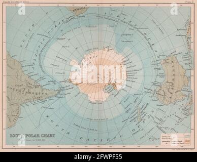 South Polar chart. Antarctic. South Pole. BARTHOLOMEW 1893 old antique map Stock Photo