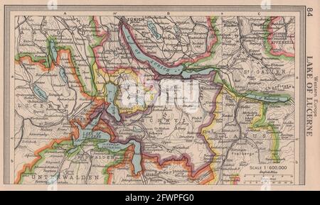 Lake Lucerne. Schwyz Zug Zurich Unterwalden Switzerland. BARTHOLOMEW 1949 map Stock Photo