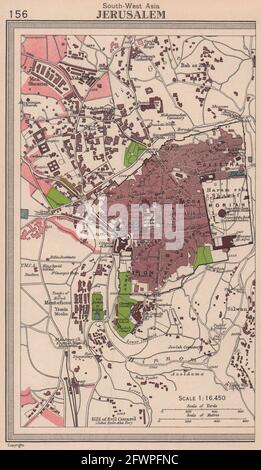 Jerusalem city plan. Israel Palestine. BARTHOLOMEW 1949 old vintage map chart Stock Photo