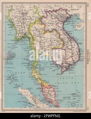 Siam Thailand French Indochina Malay States Burma. BARTHOLOMEW 1949 old map Stock Photo