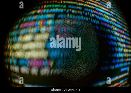 Nice fingerprint on the crumpled background of the code. Abstract computer script code. Software developer code. Stock Photo