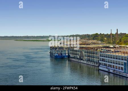 Big boats on the river Nile in Egypt Stock Photo