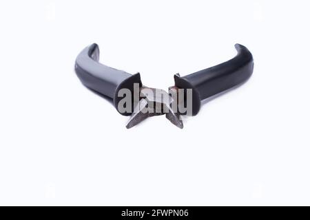 Pliers with black handles on white background. Stock Photo