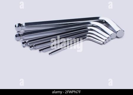 Hex key wrench set. L-shaped tools for mechanic. Stock Photo