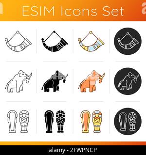 Archaeological excavation icons set Stock Vector
