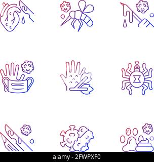 Biohazardous waste gradient linear vector icons set Stock Vector