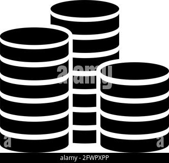 Stacks of Golden Coins, Money Finance. Flat Vector Icon illustration. Simple black symbol on white background. Stacks of Golden Coins, Money Finance s Stock Vector