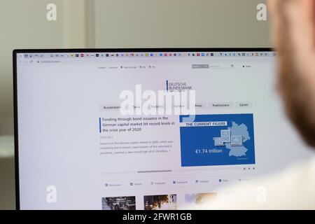 New York, USA - 1 May 2021: Deutsche Bundesbank German Federal Bank company website on screen, Illustrative Editorial Stock Photo