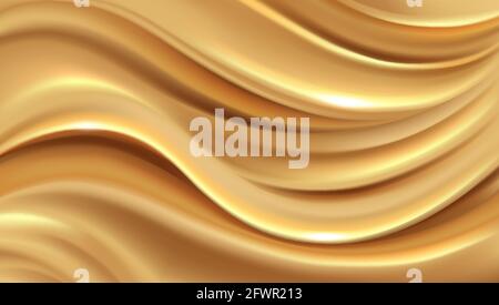 Abstract golden wave background, yellow expensive luxury silk gold background for vip cards, vector illustration. Stock Vector