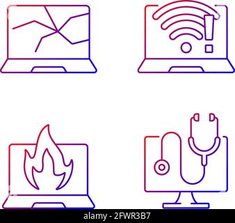 Computer issues gradient linear vector icons set Stock Vector