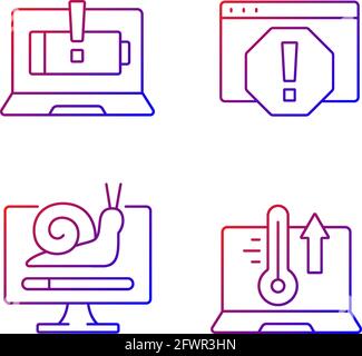 Computer errors gradient linear vector icons set Stock Vector