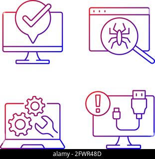 Computer diagnostics gradient linear vector icons set Stock Vector