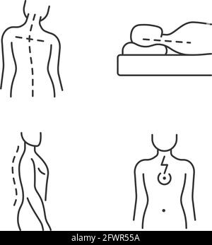 Postural dysfunction linear icons set Stock Vector