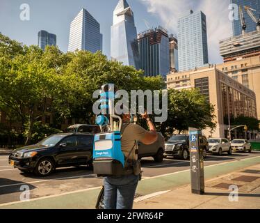 New York, USA. 20th May, 2021. A Google Maps walker in Chelsea in New York on Wednesday, May 20, 2021 . (ÂPhoto by Richard B. Levine) Credit: Sipa USA/Alamy Live News Stock Photo